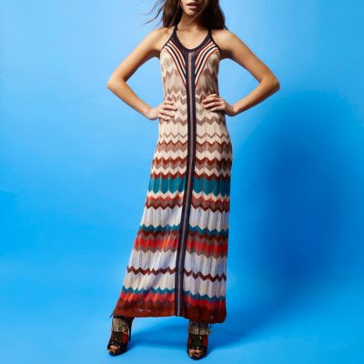 RI Studio beige zig zag knit maxi dress